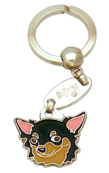 CHIHUAHUA LONG HAIRED BLACK & TAN <br> (keyring, engraving included)